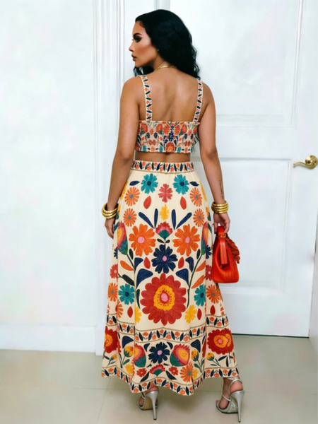 Floral Cami Crop Top & Skirt Set