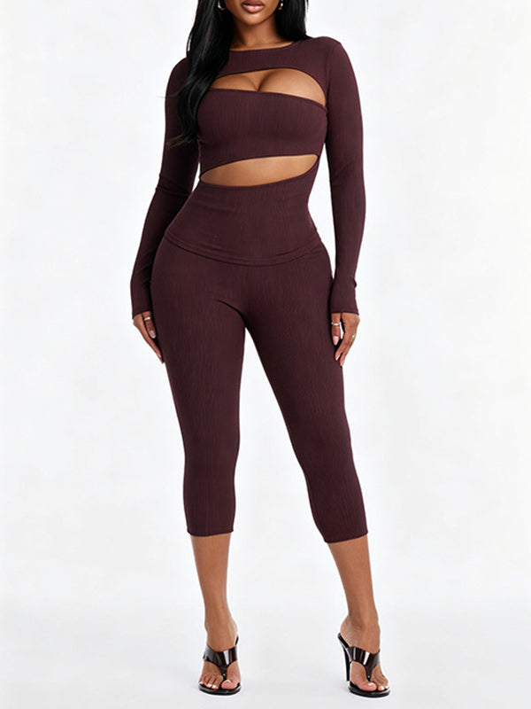 Solid Cutout Top & Capri Pant Set