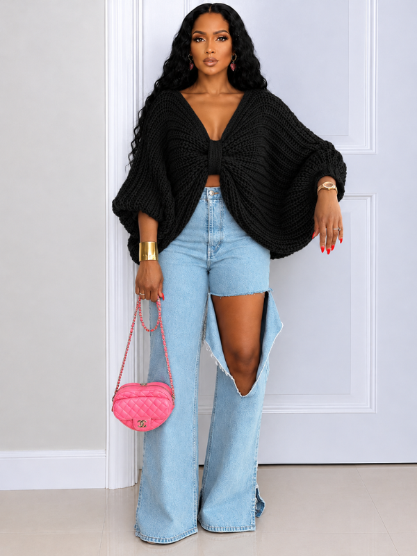 Chunky-Knit Bow-Front Sweater