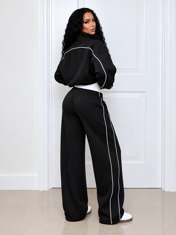 Solid Stitched Sweatshirt & Pants Set