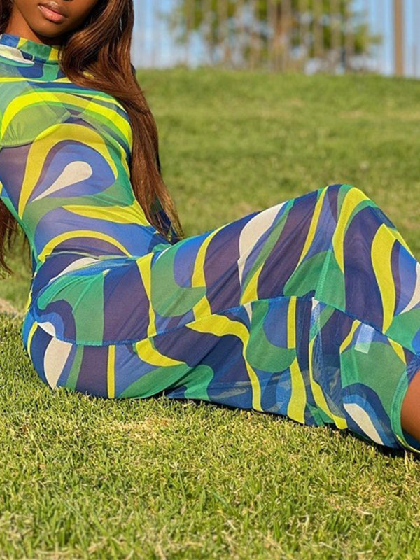 Printed Round-Neck Maxi Dress