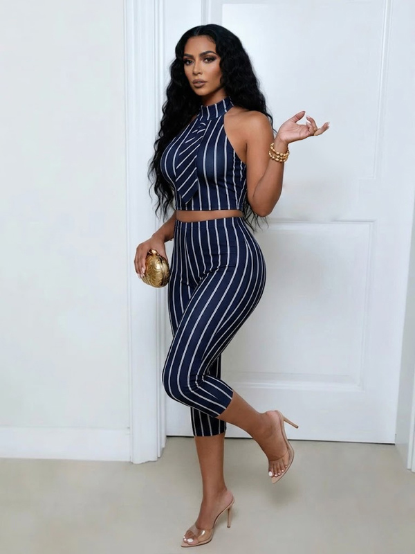 Stripe Halter Top & Capri Pants Set