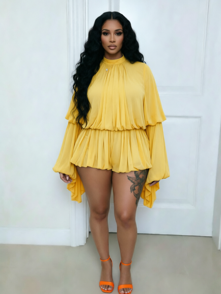 Bell-Sleeve Ruched Romper