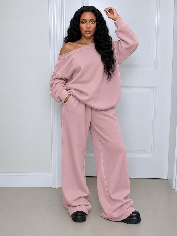 Solid Boat Neck Top & Pants Set