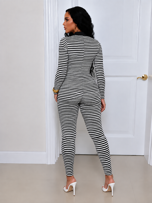 Striped Collared Jumpsuit