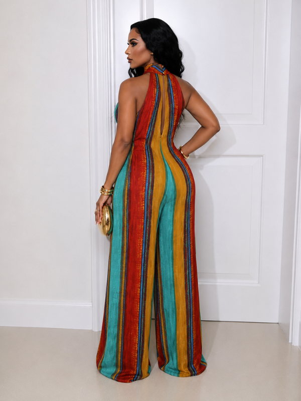 Printed Wide-Leg Halter Jumpsuit