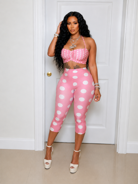 Dot Halter Top & Capri Pants Set