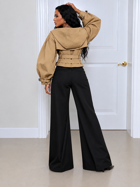 Solid Hooded Belt Waist Jacket