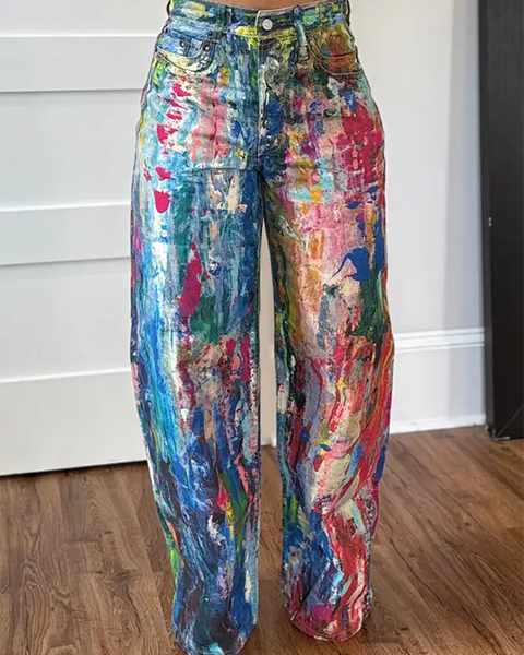Abstract Printed Straight Jeans