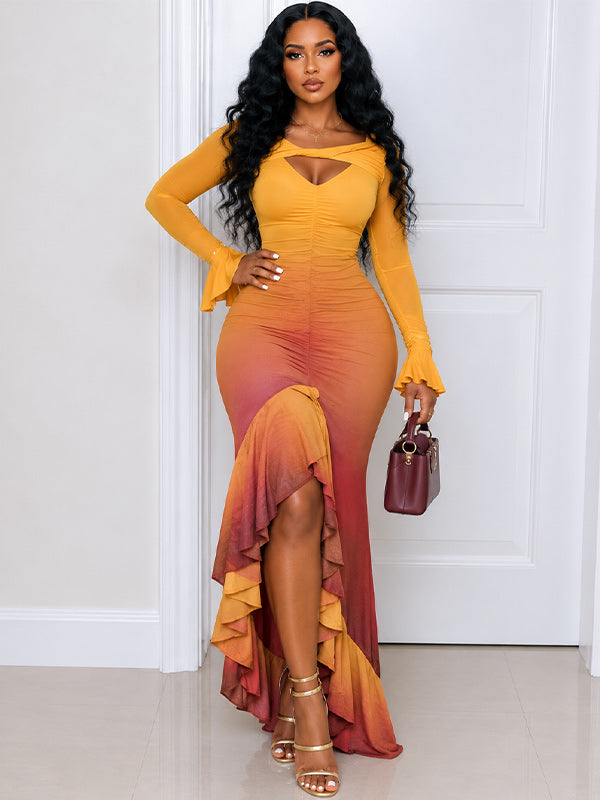 Printed Bell-Sleeve Maxi Dress
