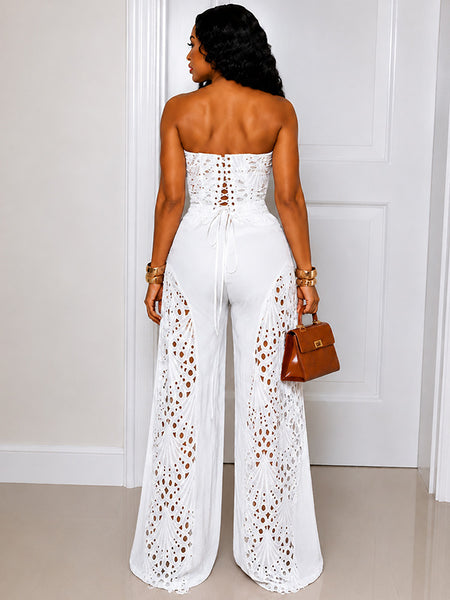 Lace Tube Top & Wide-Leg Pants Set