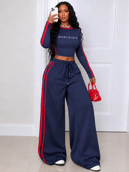 Side-Stripe Tee & Wide-Leg Pants Set