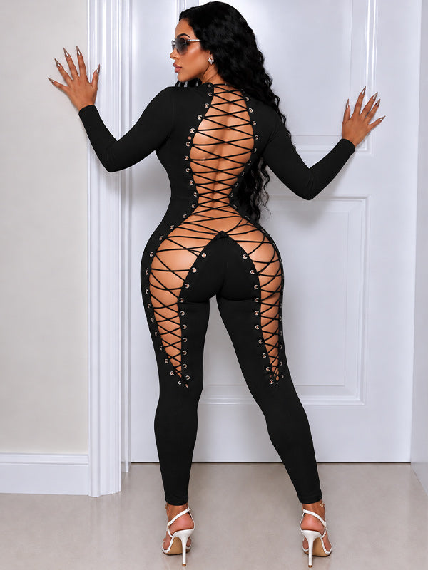 Lace-Up Skinny Jumpsuit