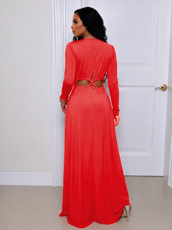 Lace-up Mock Neck Maxi Dress