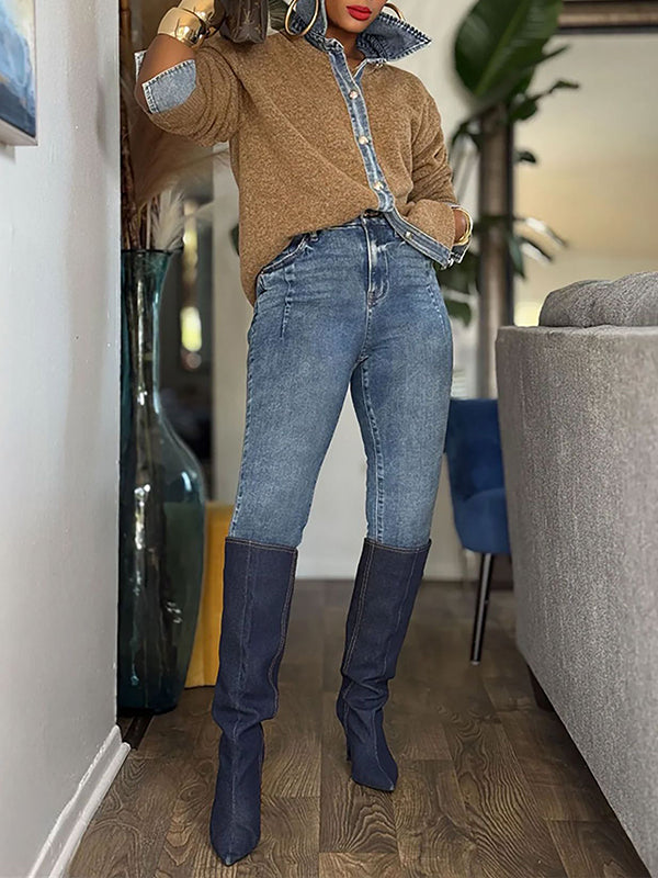 Denim Combo Cardigan