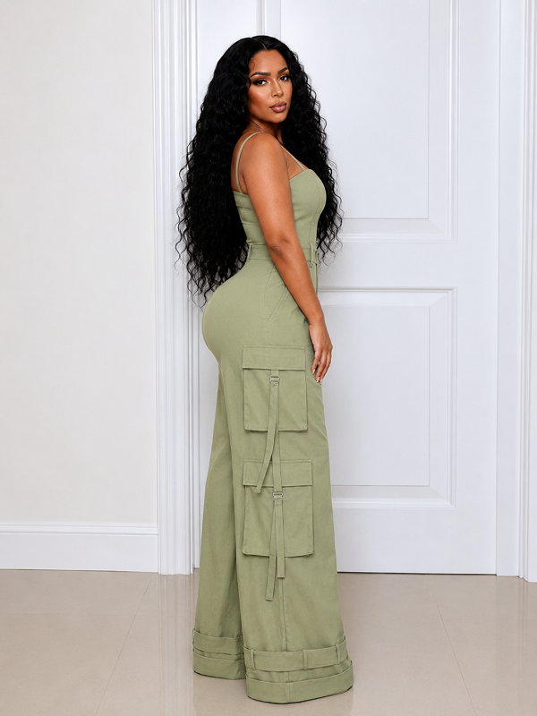 Solid Cami Cargo Jumpsuit