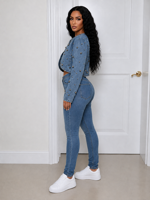 Studded Cropped Denim Jacket