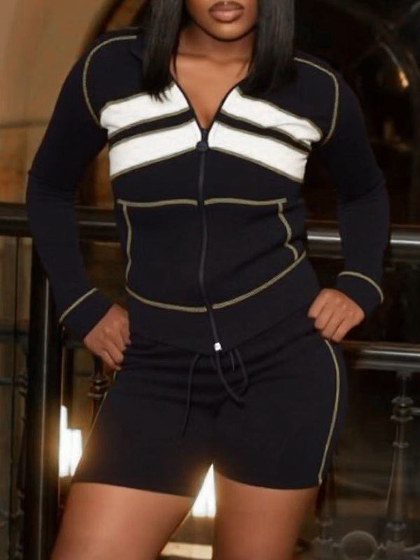 Stripe Zip Top & Shorts Set