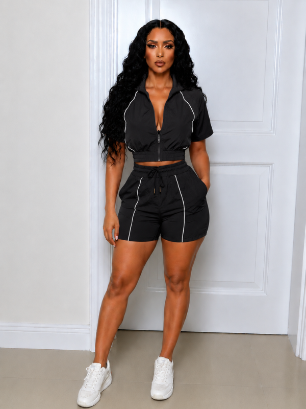 Stripe Zip Top & Shorts Set