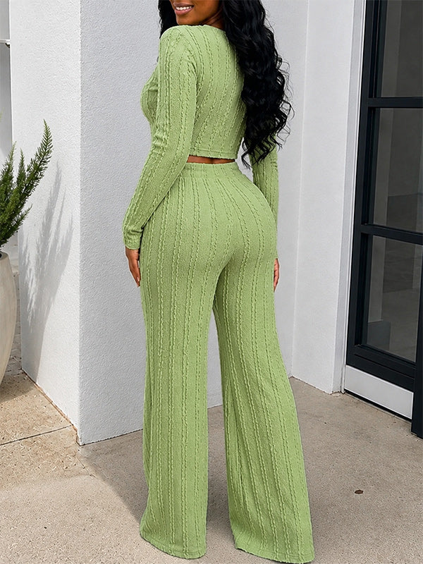 Solid Crop Top & Pants Set