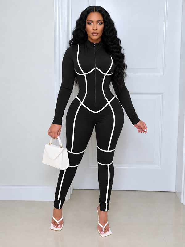 Stripe Zip-Front Jumpsuit
