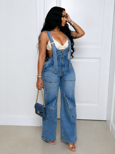 Zip Denim Overalls