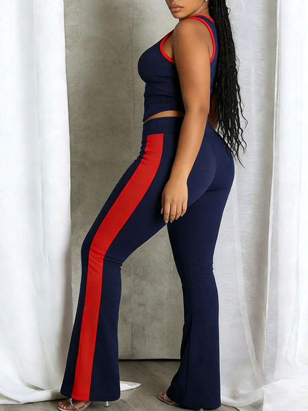 Colorblock Tank Top & Flare Pants Set
