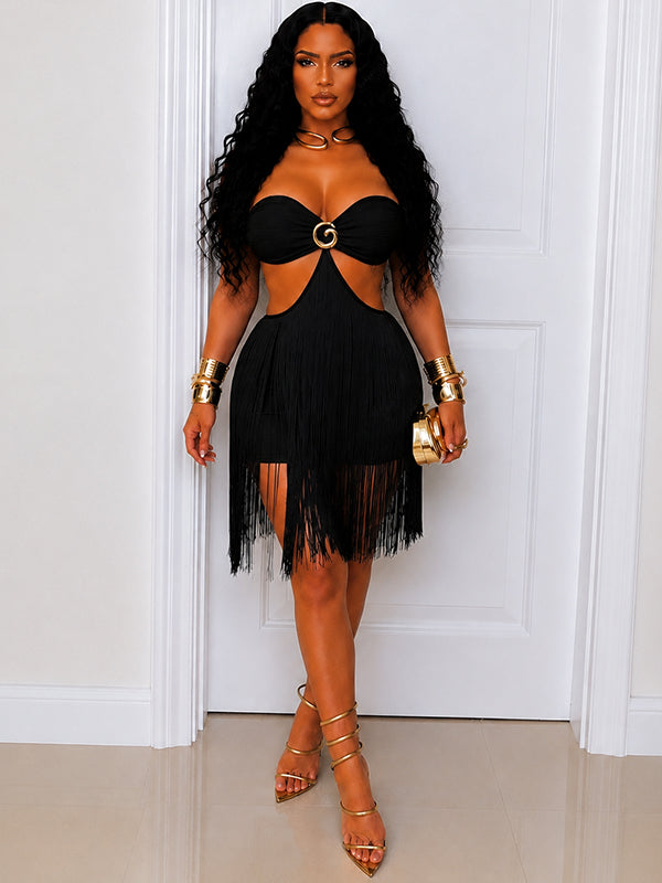 Strapless Cutout Fringe Dress