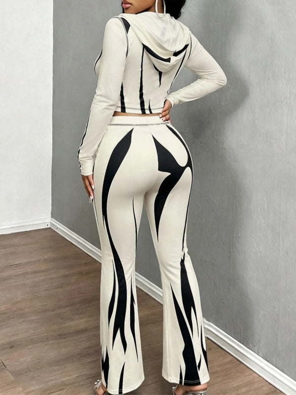 Letter-Print Hooded Top & Flare Pants Set