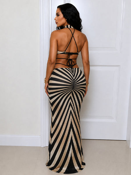Printed Cutout Halter Maxi Dress