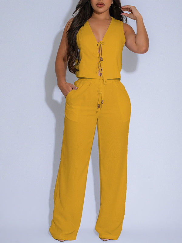 Solid Tie Top & Pants Set