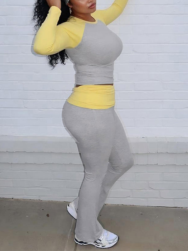 Color‑Block 3PC Flare Pants Set