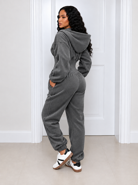 Solid Hoodie Jogger Jumpsuit