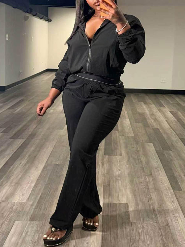 Solid Collared Top & Pants Set