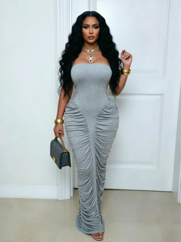 Strapless Ruched Maxi Dress