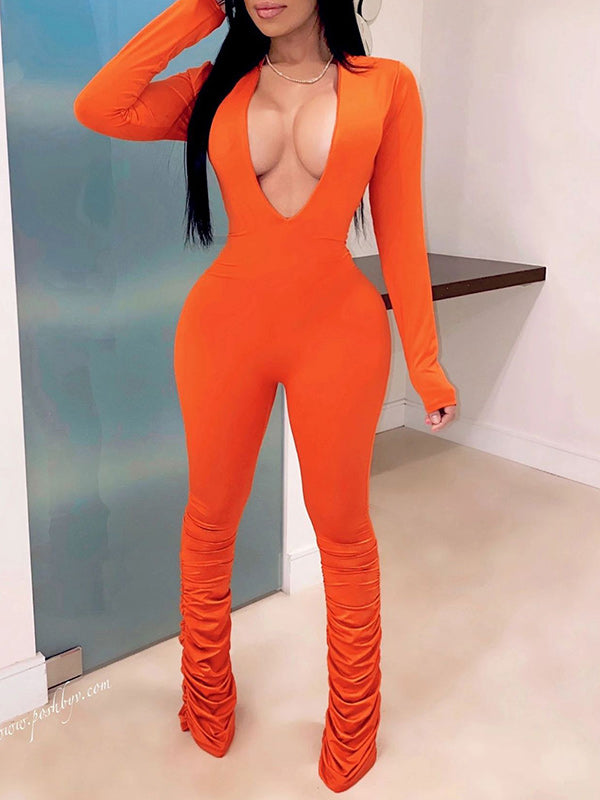 Solid V-Neck Jumpsuit