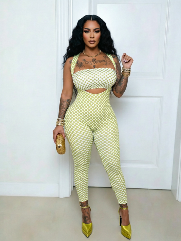 Dot Bandeau Top & Jumpsuit Set