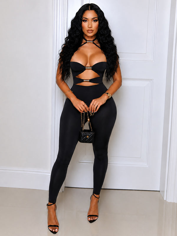 Solid Cutout Halter Jumpsuit