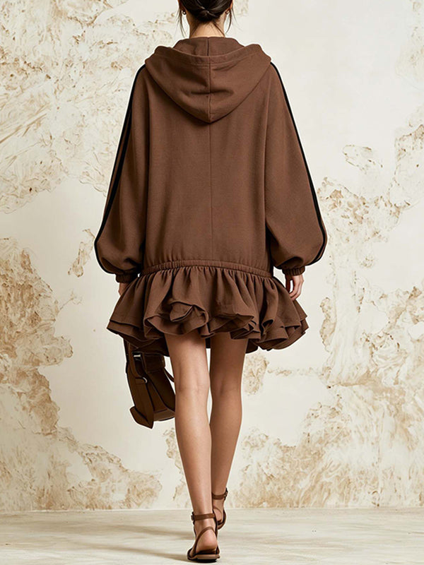 Solid Hoodie Ruffle Dress