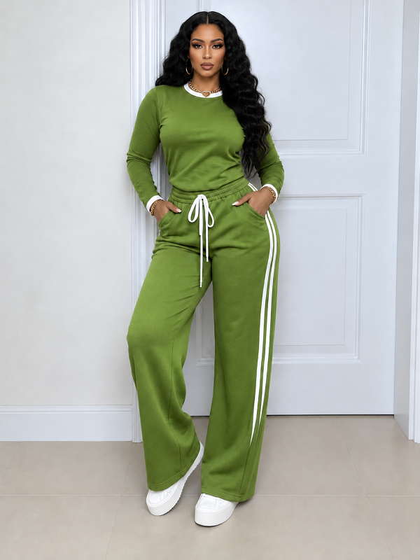 Color Block Sweatshirt & Striped Pants Set