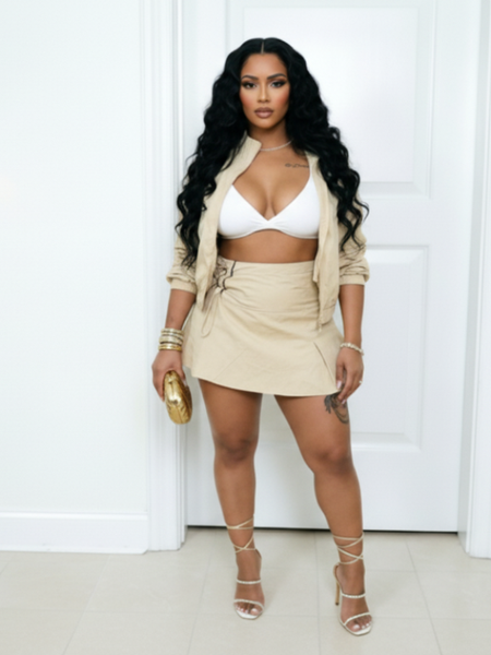 Zip-Front Jacket & Skirt Set