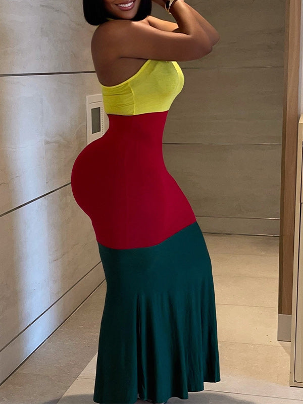 Three Tone Sleeveless Maxi Dress