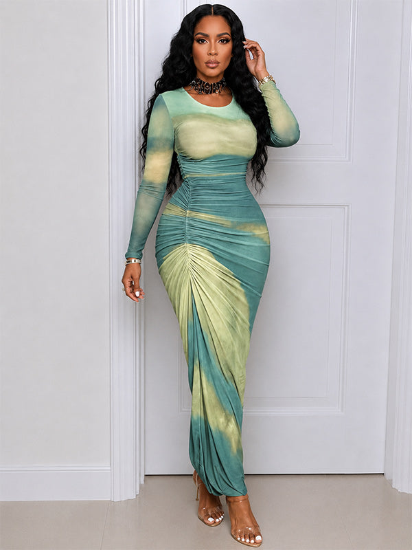 Printed Ruched Maxi Dress