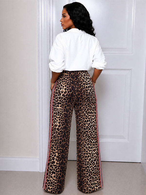 Side-Stripe Leopard Pants