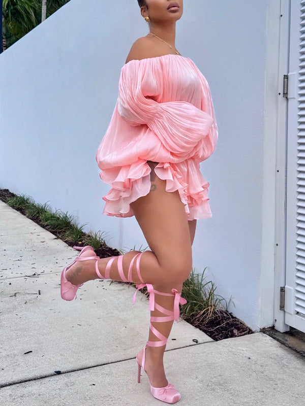 Off-Shoulder Pleated Dress