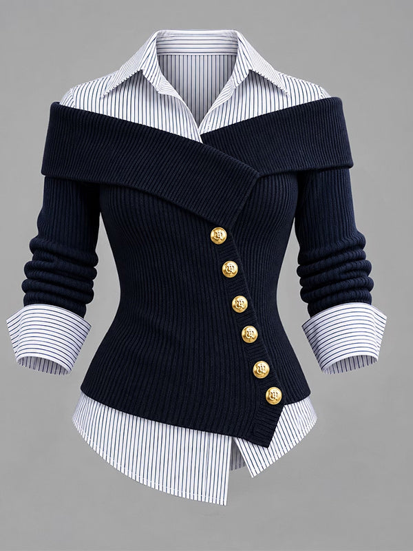 Striped Paneled Asymmetrical Sweater