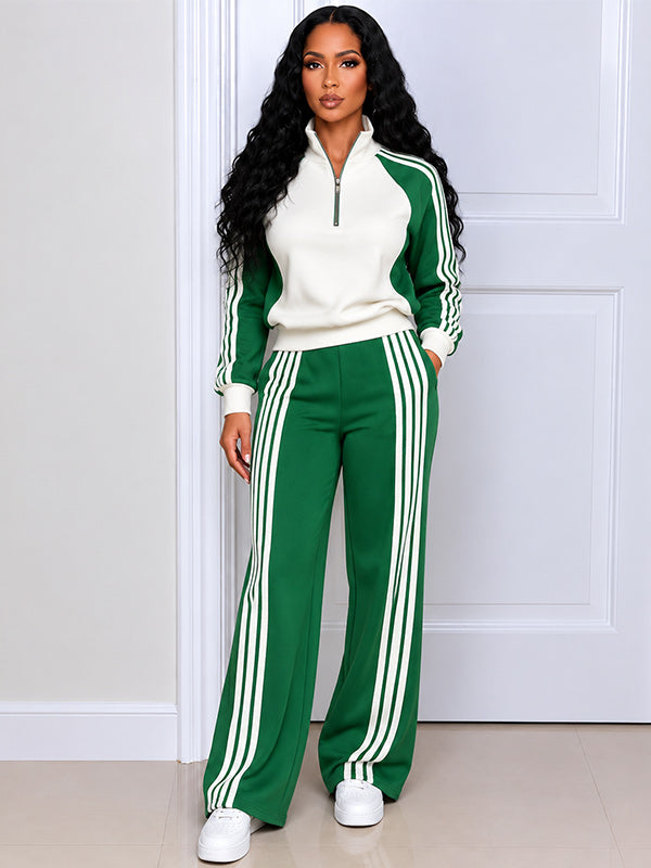 Striped Color Block Sweatshirt & Pants Set
