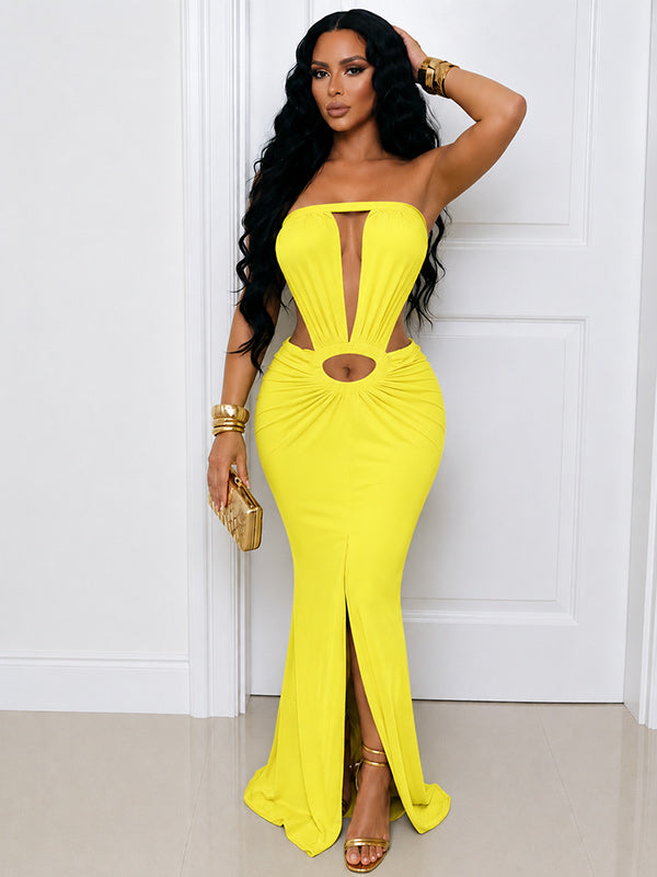 Strapless Cutout Slit Dress