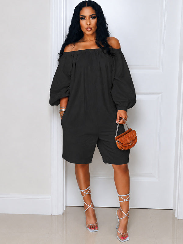 Off Shoulder Puff Sleeve Romper
