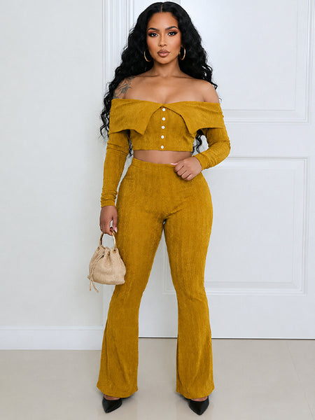 Off-Shoulder Button Top & Pants Set